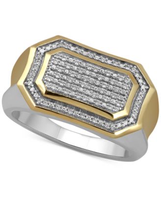 Macy's - Men's Diamond Pav&eacute; Cluster Ring (1/5 ct. t.w.) in Sterling Silver & 18k Gold-Plate
