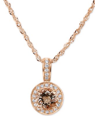 Macy's - Morganite (2-1/2 ct. t.w.) & Diamond (1/3 ct. t.w.) 18" Pendant Necklace in 14k Rose Gold