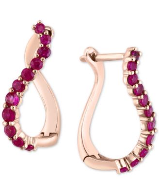LALI Jewels - Ruby Swirl Hoop Earrings (3/4 ct. t.w.) in 14k Rose Gold