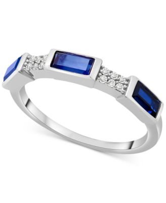 Macy's - Lab-Grown Blue Sapphire (7/8 ct. t.w.) & Diamond (1/20 ct. t.w.) Ring in Sterling Silver (Also in Lab-Grown Pink Sapphire & Blue Topaz)