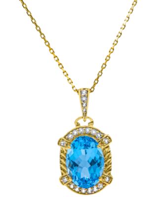 Macy's - Swiss Blue Topaz (2-3/4 ct. t.w.) & Diamond (1/8 ct. t.w.) Oval 18" Pendant Necklace in 18k Gold-Plated Sterling Silver