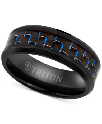 Triton - Men's Blue Carbon Fiber Inlay Comfort Fit Band in Black Titanium