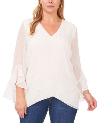 Vince Camuto - Plus Size Textured Flutter-Sleeve Top