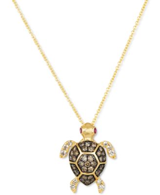 Le Vian - Diamond (3/8 ct. t.w.) & Passion Ruby (1/20 ct. t.w.) Turtle Pendant Necklace in 14k Gold, 18" + 2" extender
