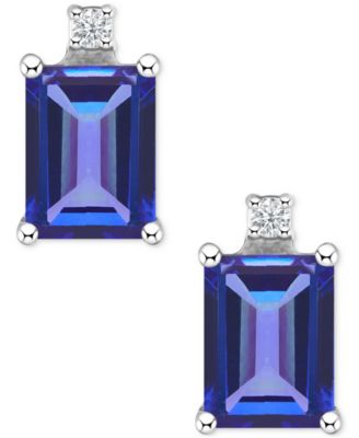 Macy's - Emerald (1-1/8 ct. t.w.) & Diamond Accent Stud Earrings in 14k White Gold (Also in Ruby, Sapphire, & Tanzanite)