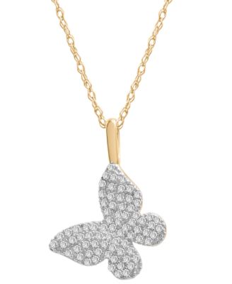 Wrapped - Diamond Butterfly Pendant Necklace (1/6 ct. t.w.) in 14k Gold, 18" + 2" extender