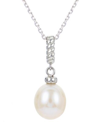 Macy's - Cultured Freshwater Pearl (8mm) Twist Rope Pendant Necklace in Sterling Silver, 16" + 2" extender