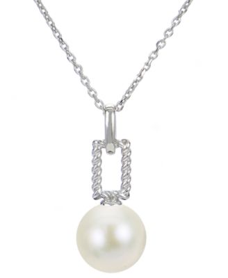 Macy's - Cultured Freshwater Pearl (9mm) Twist Square Pendant Necklace in Sterling Silver, 16" + 2" extender