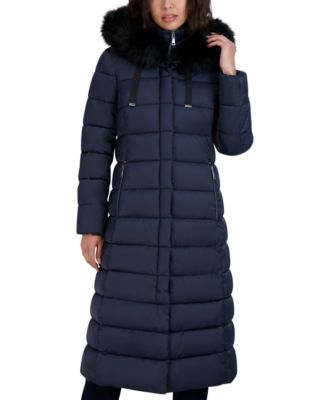 Tahari - Women's Faux-Fur-Trim Hooded Maxi Puffer Coat