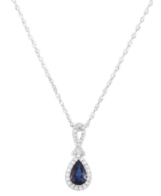 Macy's - Sapphire (1/2 ct. t.w.) & Diamond (1/10 ct. t.w.) Halo Pendant Necklace in 14k White Gold, 16" + 2" extender