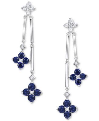 Macy's - Emerald (1 ct. t.w.) & Diamond (1/5 ct. t.w.) Flower Drop Earrings in Sterling Silver (Also in Ruby & Sapphire)