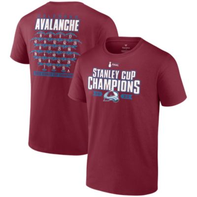 Fanatics - xMen's Garnet Colorado Avalanche 2022 Stanley Cup Champions Jersey Roster T-Shirt