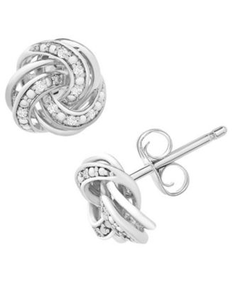 Macy's - Diamond Love Knot Stud Earrings (1/10 ct. t.w.) in Sterling Silver