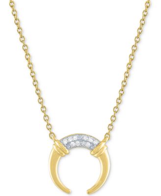 Macy's - Diamond Accent Crescent Horn Pendant Necklace in 14k Gold-Plated Sterling Silver, 16" + 2" extender