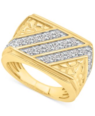 Macy's - Men's Diamond Diagonal Row Nugget Ring (1 ct. t.w.) in 10k Gold