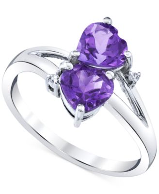 Macy's - Amethyst (1-3/8 ct. t.w.) & Diamond Accent Double Heart Ring in 10k White Gold