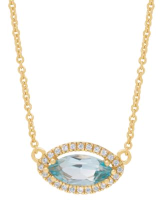 Macy's - Blue Topaz (1-1/5 ct. t.w.) & Lab grown White Sapphire (1/8 ct. t.w.) Evil Eye 18" Pendant Necklace in 14k Gold-Plated Sterling Silver
