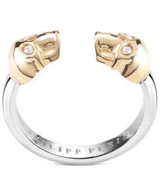 Philipp Plein - Two-Tone Stainless Steel Pav&eacute; 3D $kull Cuff Ring