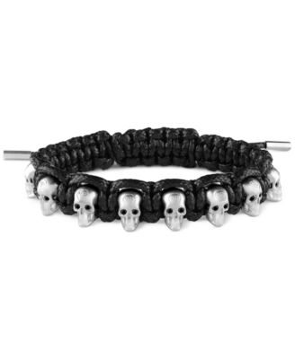 Philipp Plein - Stainless Steel 3D $kull Black Cord Slider Bracelet