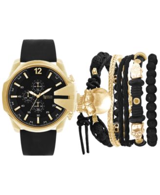 American Exchange - Men's Black Leather Strap Watch 52mm Gift Set