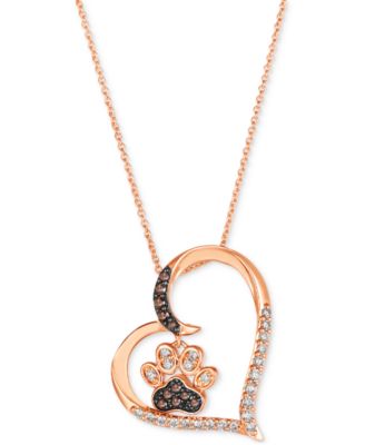 Le Vian - Nude Diamond (1/4 ct. t.w.) & Chocolate Diamond (1/10 ct. t.w.) Paw Print Heart Pendant Necklace in 14k Rose Gold, 18" + 2" extender