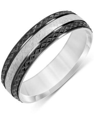 Macy's - Men's Carved Two-Tone Wedding Band in Sterling Silver & Black Rhodium-Plate