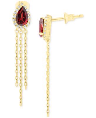 Macy's - Garnet (7/8 ct. t.w.) & Lab-Grown White Sapphire (1/4 ct. t.w.) Multi-Chain Drop Earrings in 14k Gold-Plated Sterling Silver