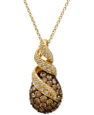 Le Vian - Chocolate Diamond (2 ct. t.w.) & Vanilla Diamond (1/5 ct. t.w.) Swirl Teardrop Cluster 18" Pendant Necklace in 14k Rose Gold