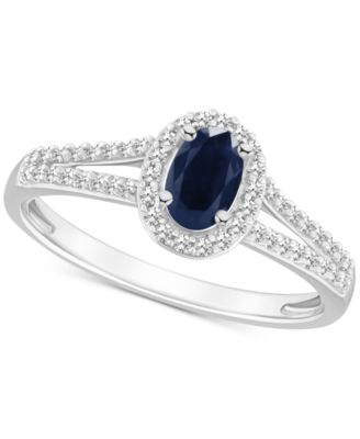 Macy's - Emerald (1/2 ct. t.w.) & Diamond (1/4 ct. t.w.) Oval Halo Split Shank Ring in Sterling Silver (Also in Ruby & Sapphire)