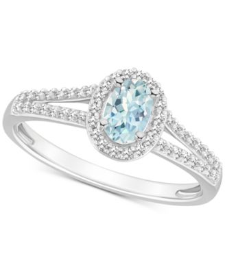 Macy's - Aquamarine (2/5 ct. t.w.) & Diamond (1/4 ct. t.w.) Oval Halo Ring in Sterling Silver (Also in Opal)
