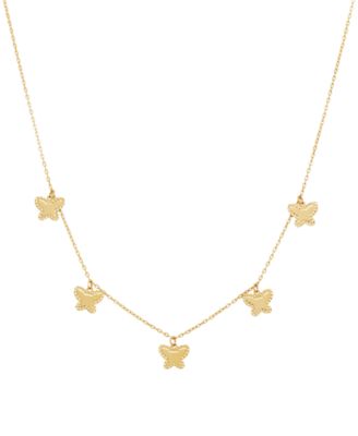 Italian Gold - Butterfly Dangle Collar Necklace in 10k Gold, 16" + 2" extender