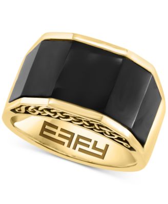 EFFY Collection - Men's Onyx Geometric Ring in 14k Gold-Plated Sterling Silver