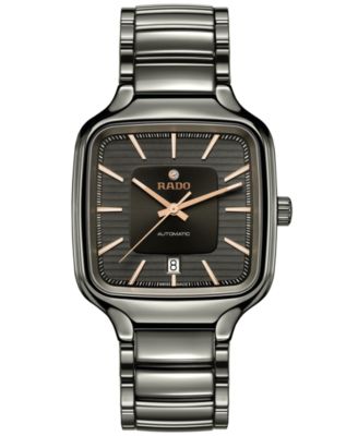 Rado - Unisex Swiss Automatic True Square Gray High-Tech Ceramic Bracelet Watch 38mm