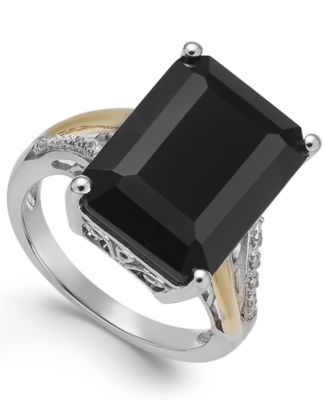 Macy's - Onyx (10-1/2 ct. t.w.) and Diamond Accent Ring in Sterling Silver and 14k Gold