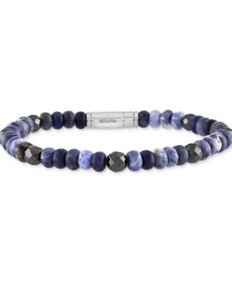 Bulova - Men's Marine Star Beaded Bracelet in Sterling Silver
