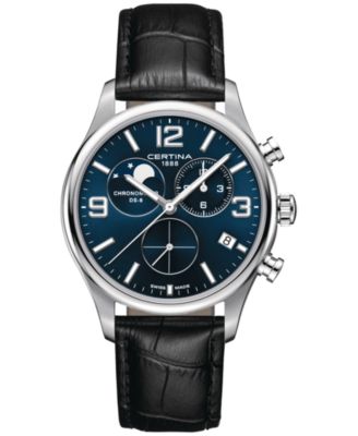 Certina - Men's Swiss Chronograph DS-8 Moon Phase Black Leather Strap Watch 42mm