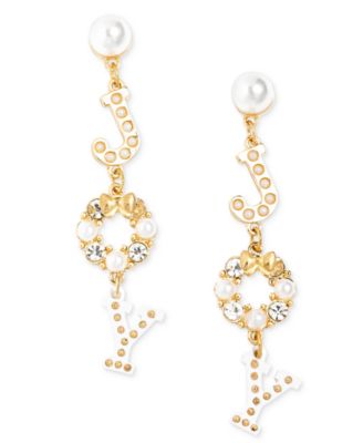Holiday Lane - Gold-Tone Pav&eacute; & Imitation Pearl Joy Linear Drop Earrings