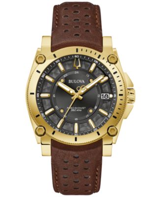 Bulova - Men's Precisionist Icon Brown Leather Strap Watch 40mm