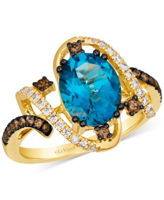 Le Vian - Deep Sea Blue Topaz (3 ct. t.w.) & Diamond (3/8 ct. t.w.) Swirl Statement Ring in 14k Gold