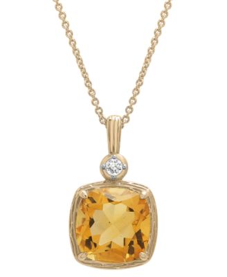 Macy's - Citrine (2-1/3 ct. t.w.) & Lab-Grown White Sapphire (1/20 ct. t.w.) 18" Pendant Necklace in 14k Gold-Plated Sterling Silver