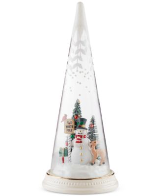 Lenox - Lighted Christmas Cone With North Pole Snowman Scene Figurine