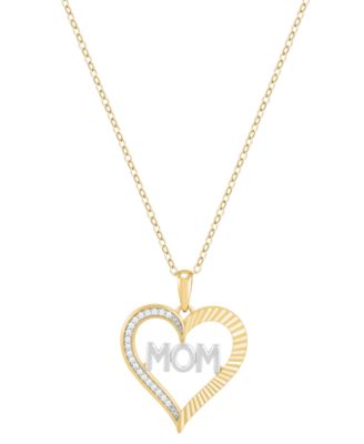 Macy's - Diamond Mom Heart 18" Pendant Necklace (1/10 ct. t.w.) in Sterling Silver & 14k Gold-Plate
