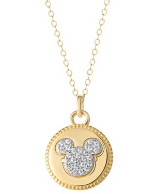 Disney - Cubic Zirconia Mickey Mouse Disc 18" Pendant Necklace in 18k Gold-Plated Sterling Silver