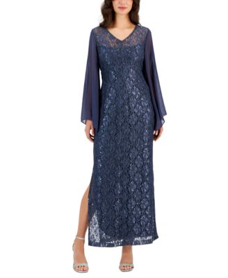 Connected - Women's Sequined-Lace V-Neck Maxi Dress