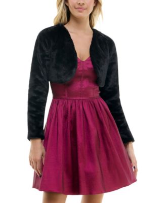 BCX - Juniors' Faux-Fur Cropped Long-Sleeve Shrug