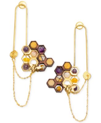 Nectar Nectar New York - 18k Gold-Plated Mixed Gemstone Honeycomb & Chain Drop Earrings