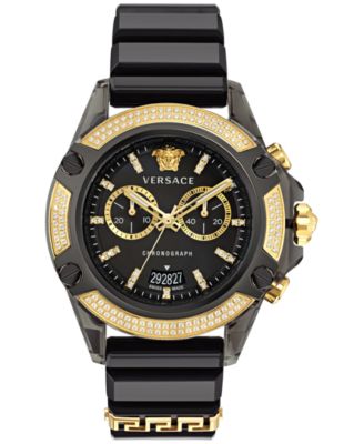 Versace - Men's Icon Active Swiss Chronograph Diamond (0.80 ct. t.w.) Black Silicone Strap Watch 44mm