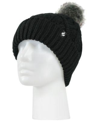 Heat Holders - Brina Solid Cable Knit Roll Up Pom-Pom Hat