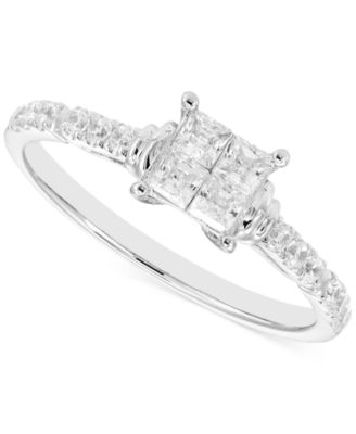 Macy's - Diamond Princess & Round Quad Cluster Engagement Ring (1/2 ct. t.w.) in 14k White Gold