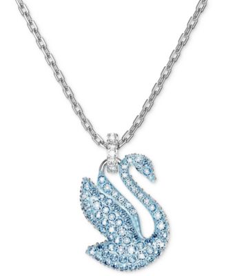 Swarovski - Silver-Tone Blue Crystal Iconic Swan Pendant Necklace, 16-1/2 + 2" extender